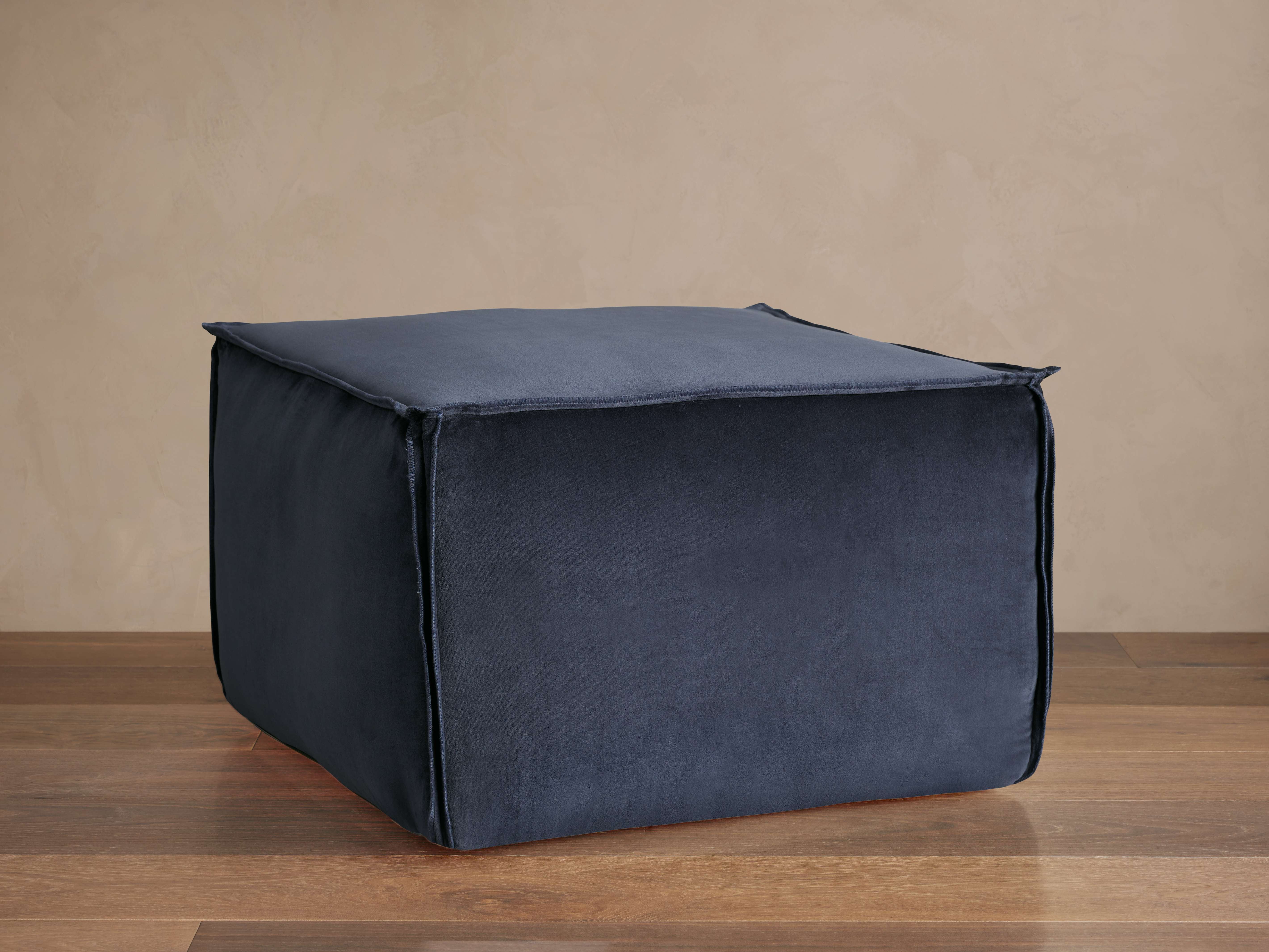 23" Washed Velvet Pouf in Indigo