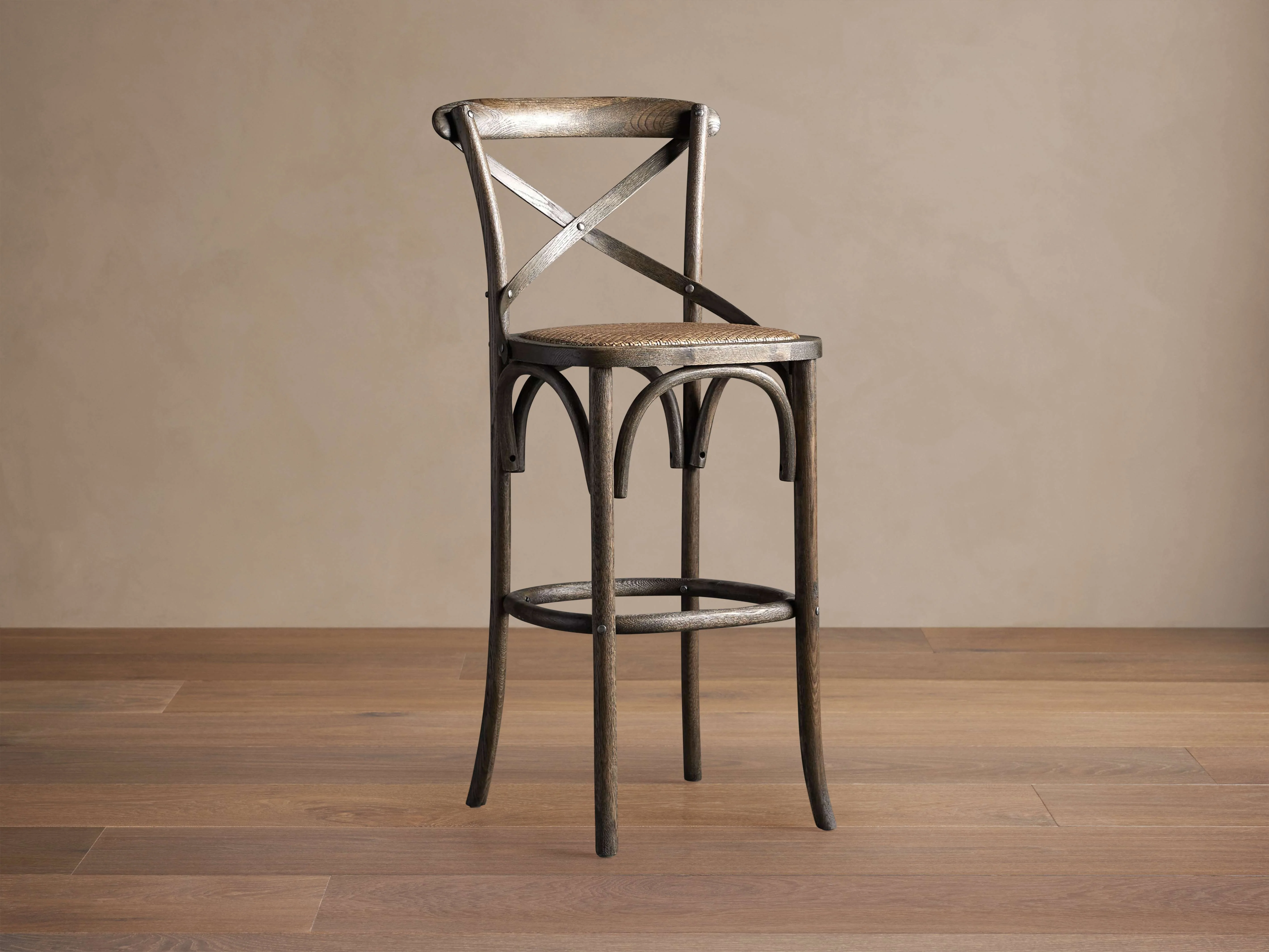 Cadence Barstool with Rattan Seat in Dark Brown