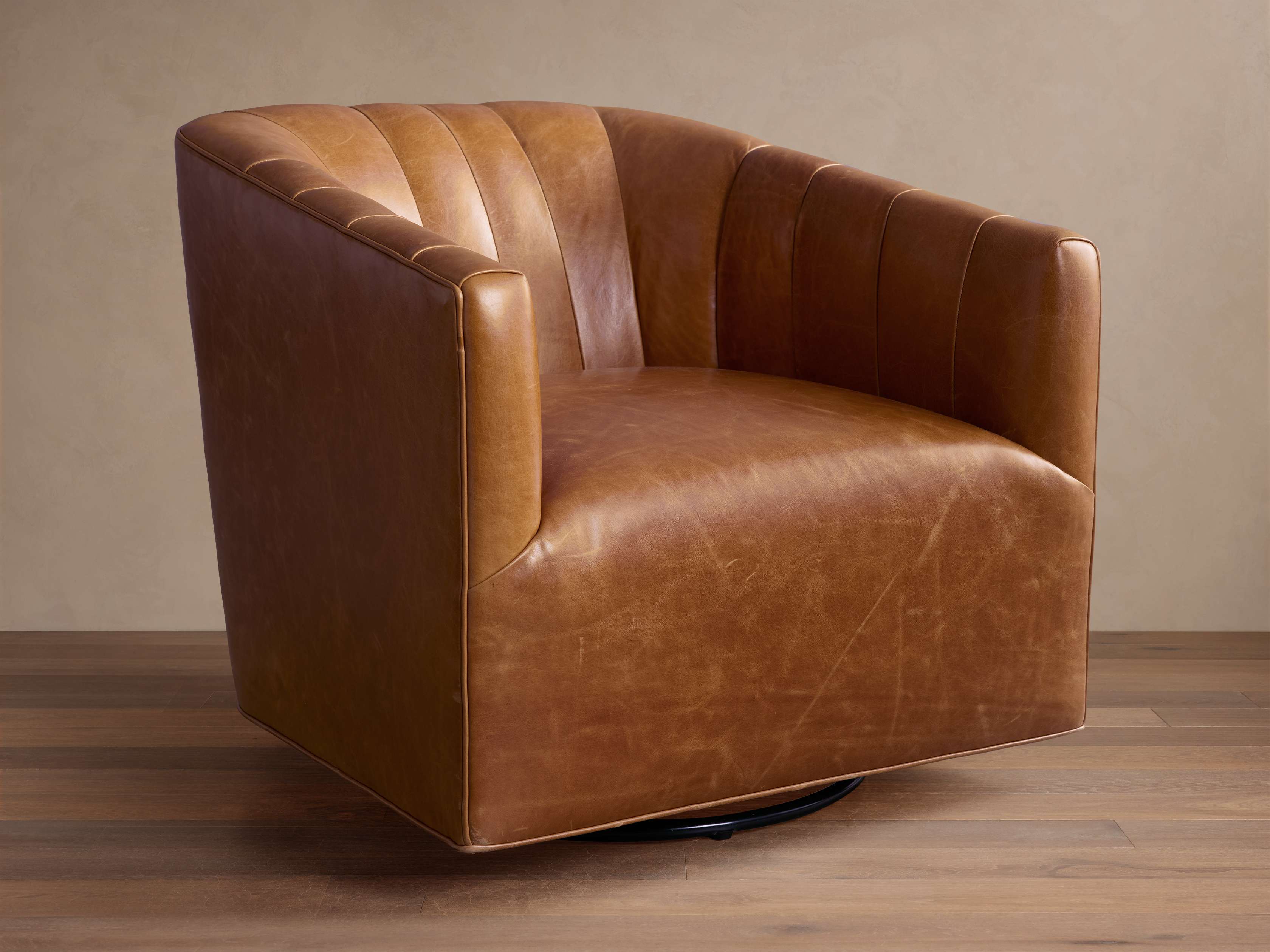 Ellison Leather Channel-Stitched Swivel Chair