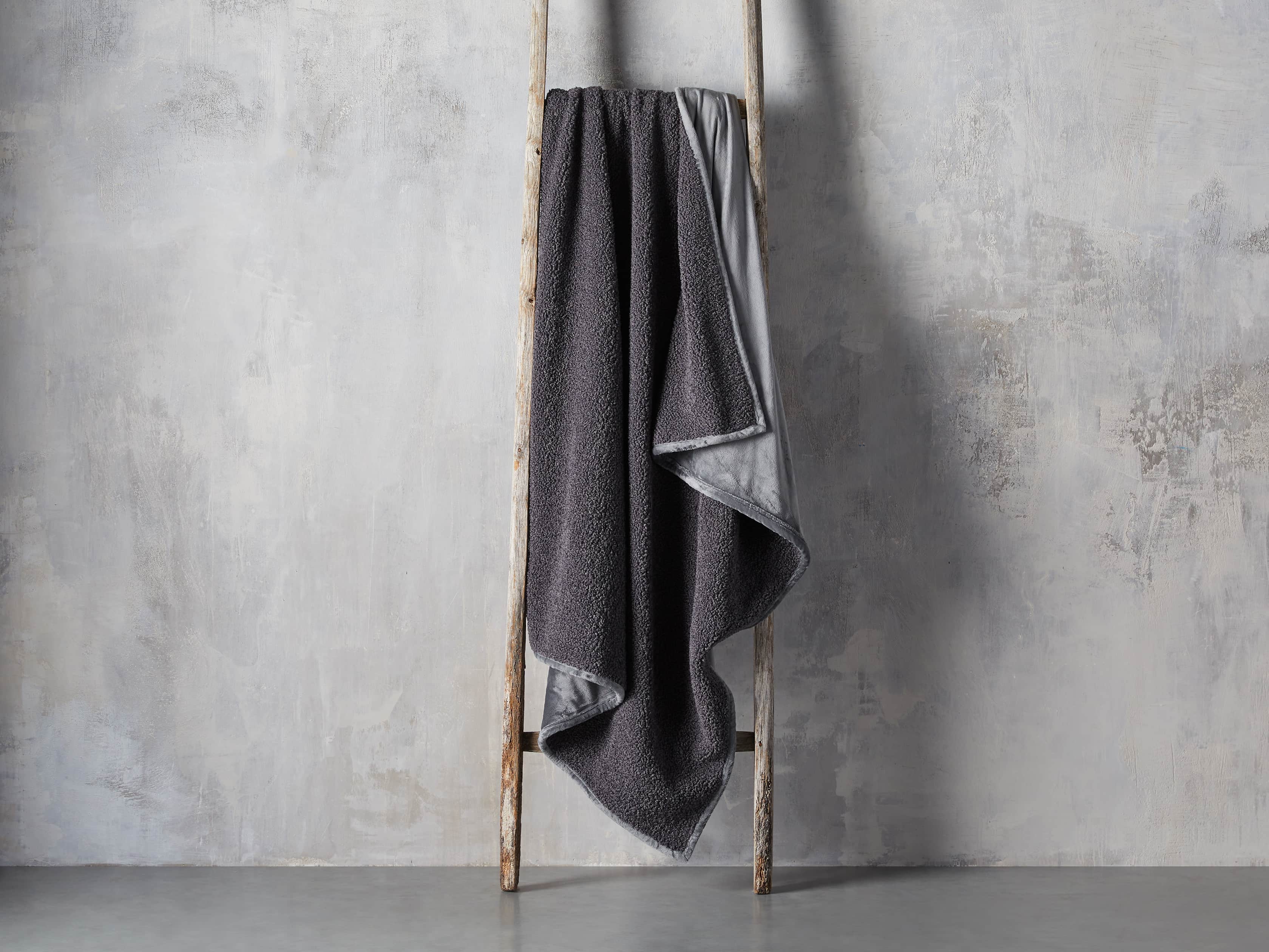 Faux Fur Sherpa Throw in Charcoal