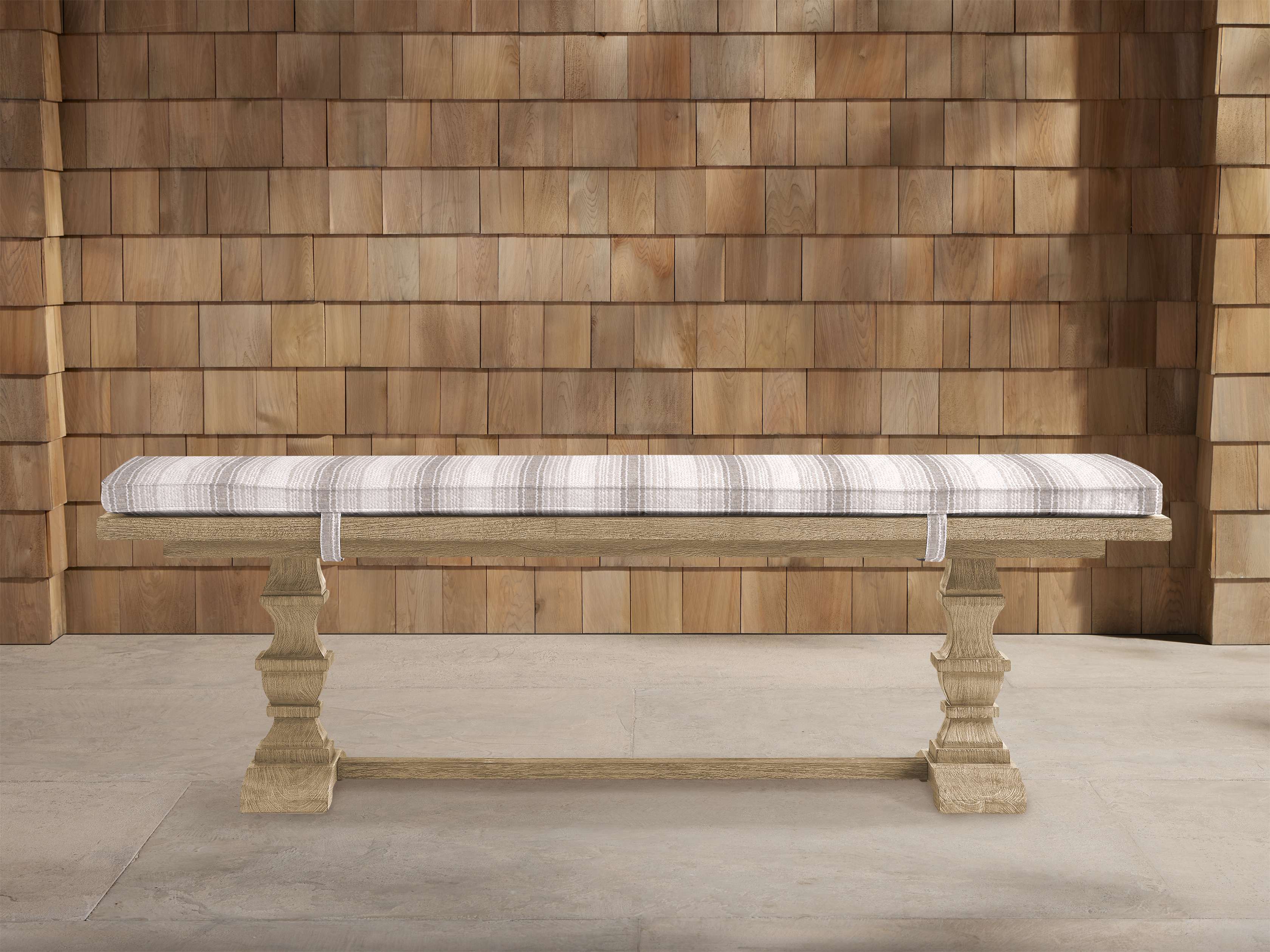 Hamptons Outdoor Dining Bench with Cushion in Chelsea Linen