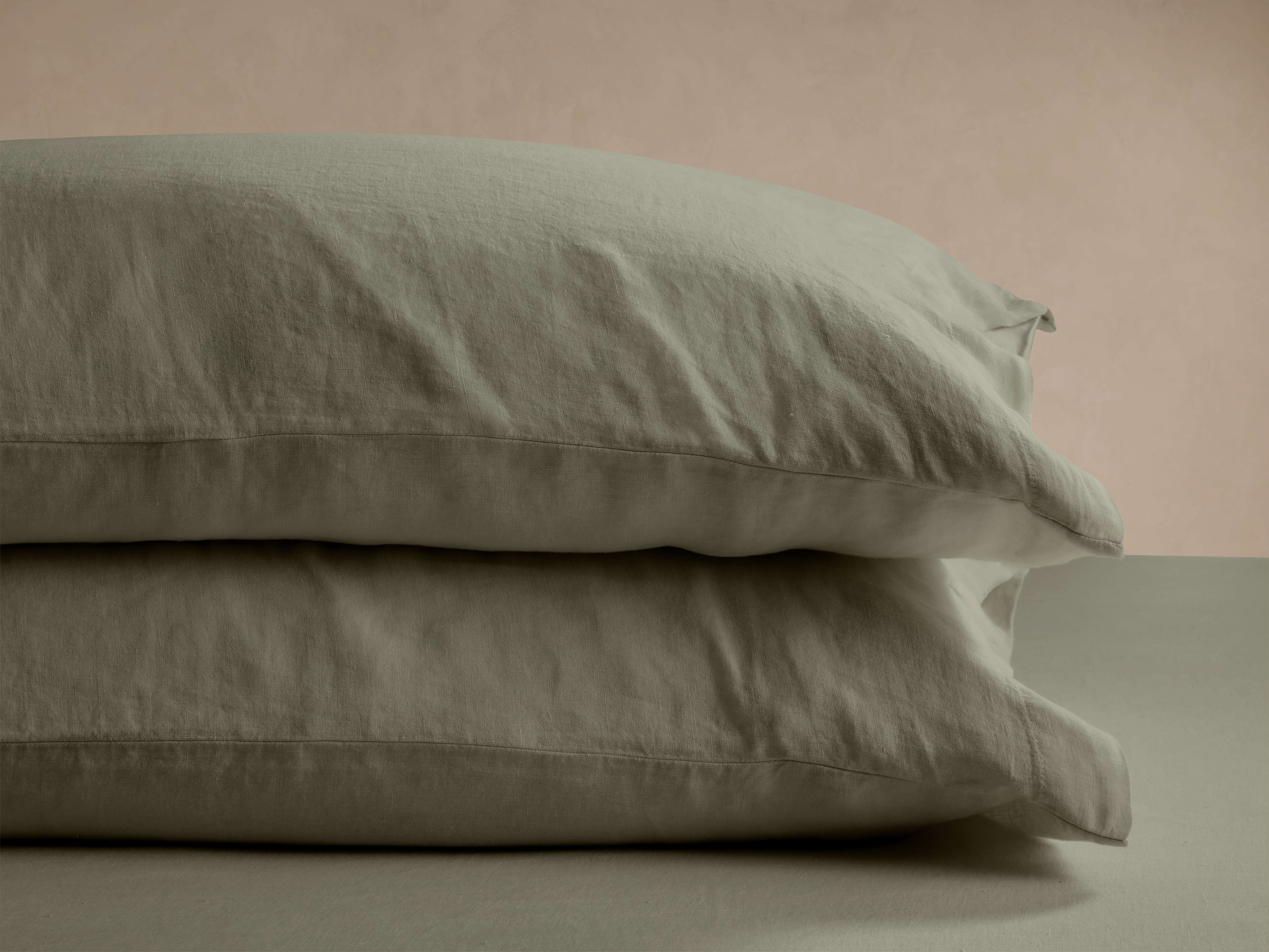 Italian Garment-Dyed Linen Pillowcases in Moss (Set of 2)