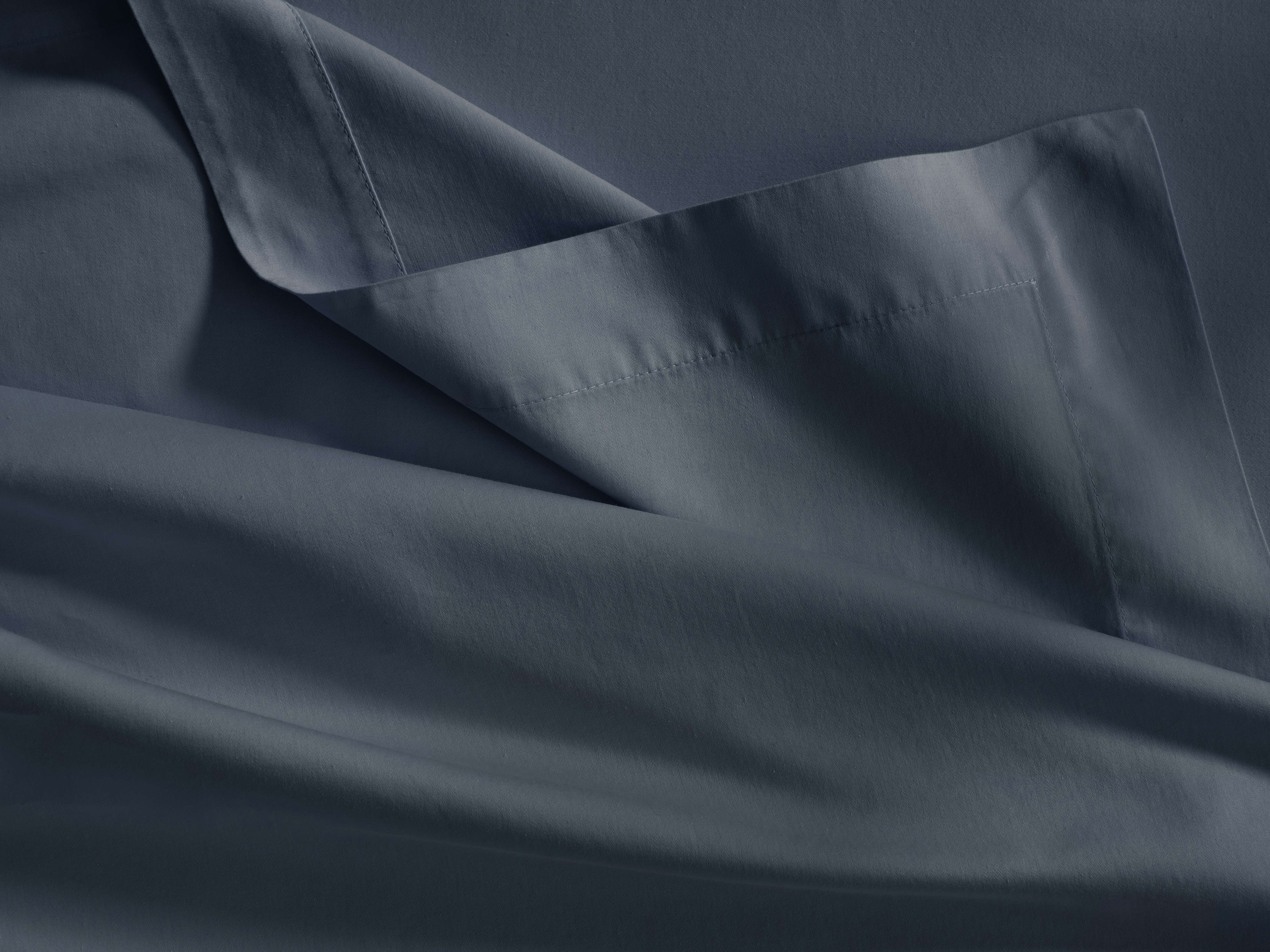 Italian Garment-Dyed Sateen Flat Sheet in Indigo