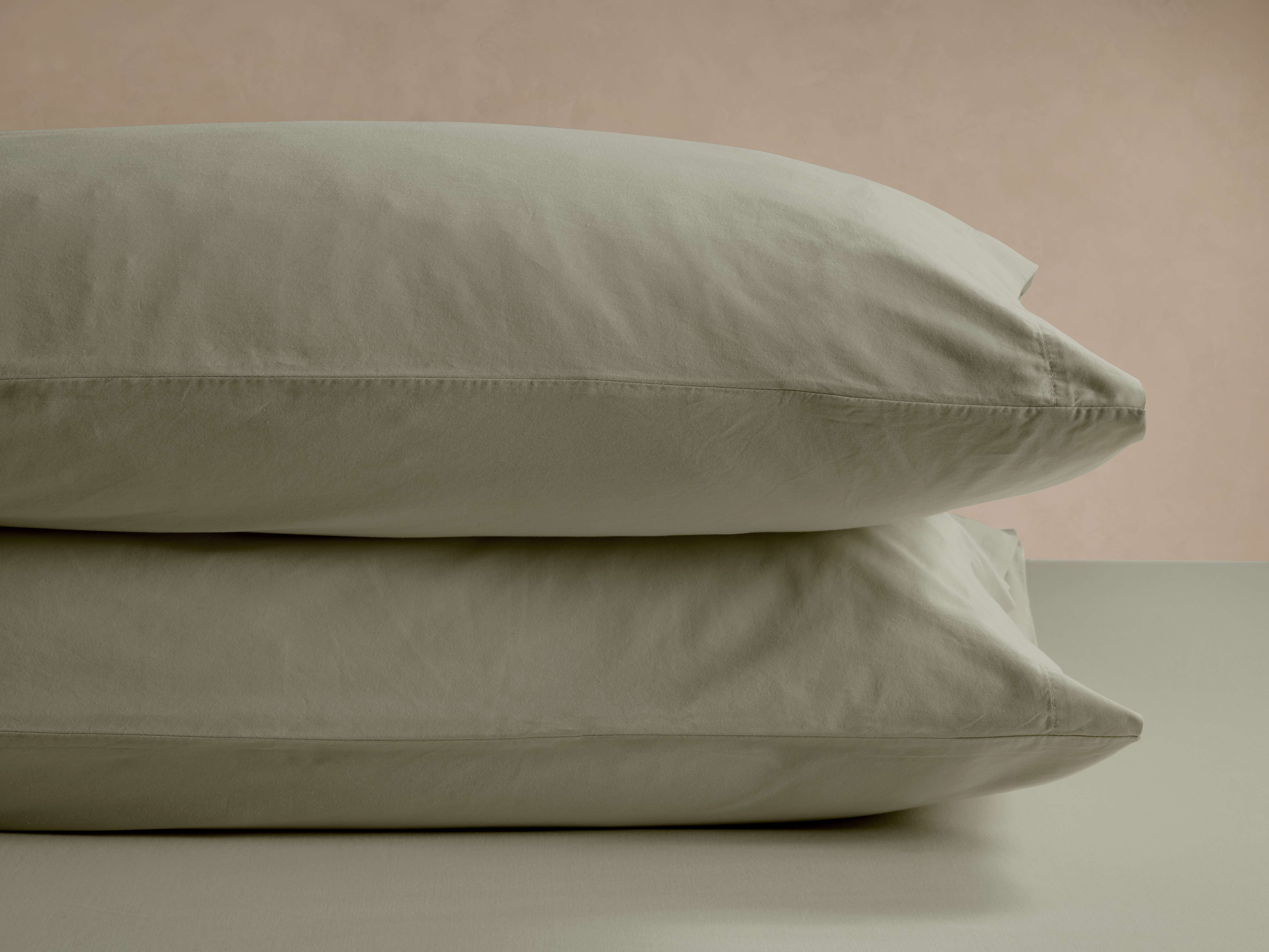Italian Garment-Dyed Sateen Pillowcases in Moss (Set of 2)
