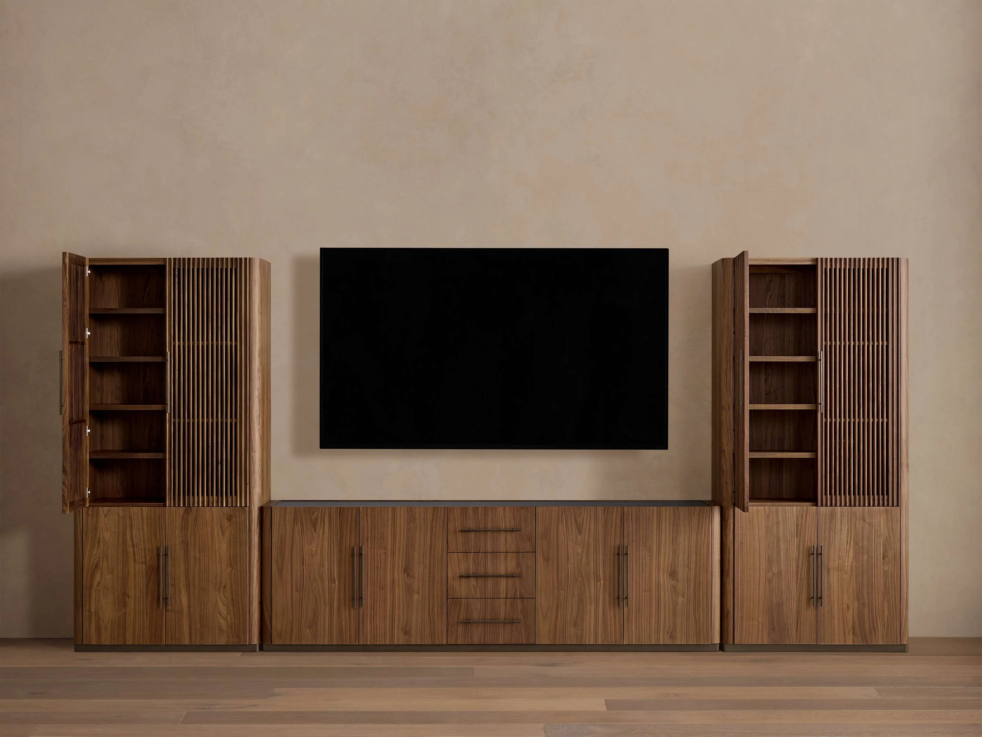 Piermont Modular Reeded Media Cabinet Set With Drawers