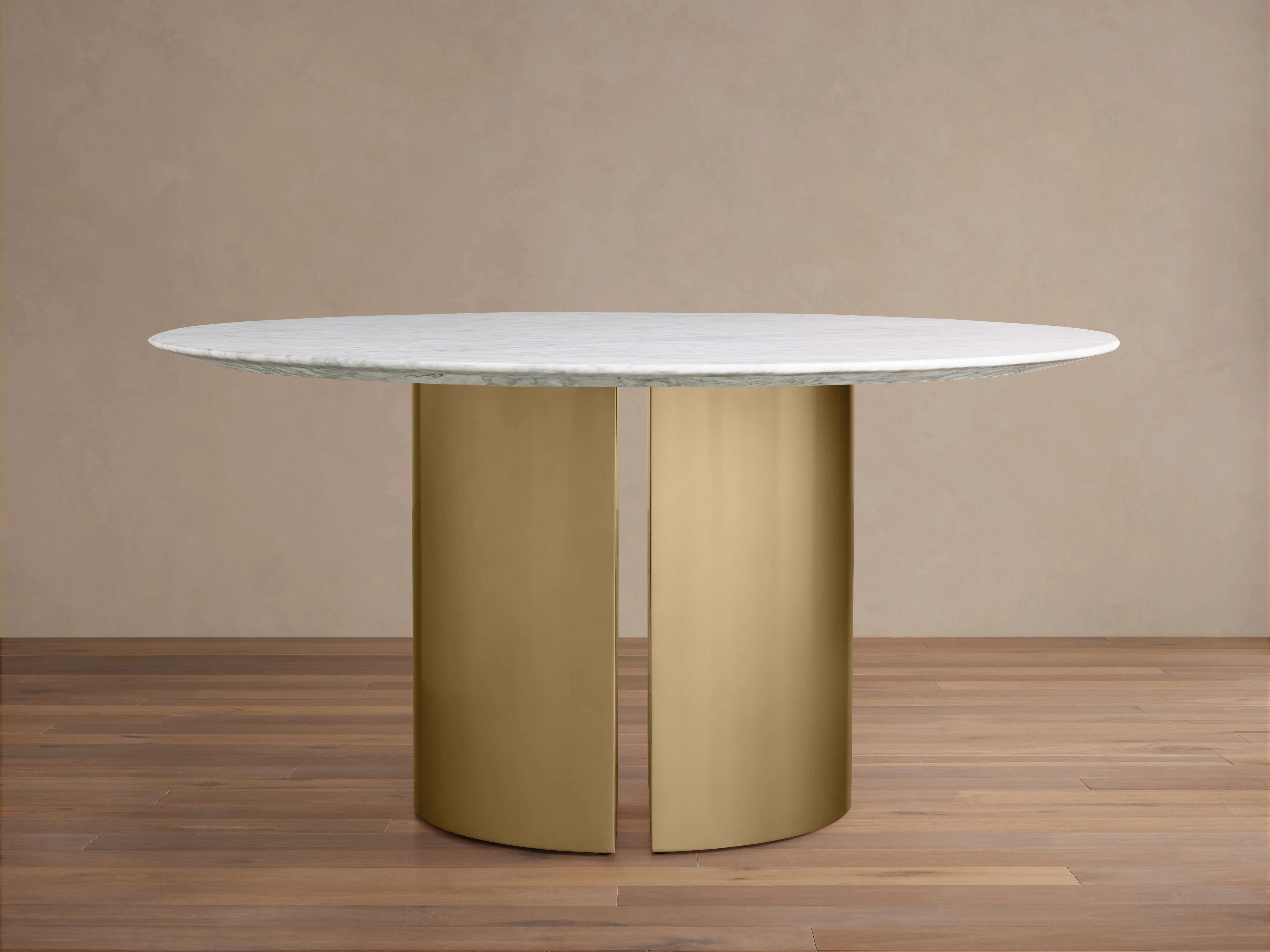 Saint Germain Round Stone Dining Table with Dauphine Base in Metal